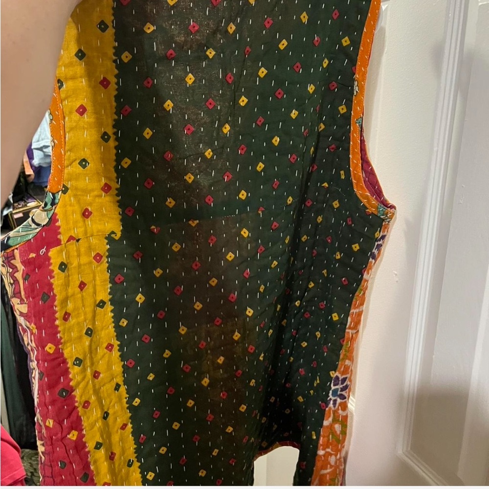 Colorful Patchwork Kantha Vest in Orange, Purple & Maroon OS NWOT - Picture 2 of 2